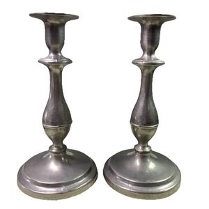 Wilton Armetale‎ RW Pewter Pair of 2 Candlestick Holders 9" Tall 5" W Base EUC